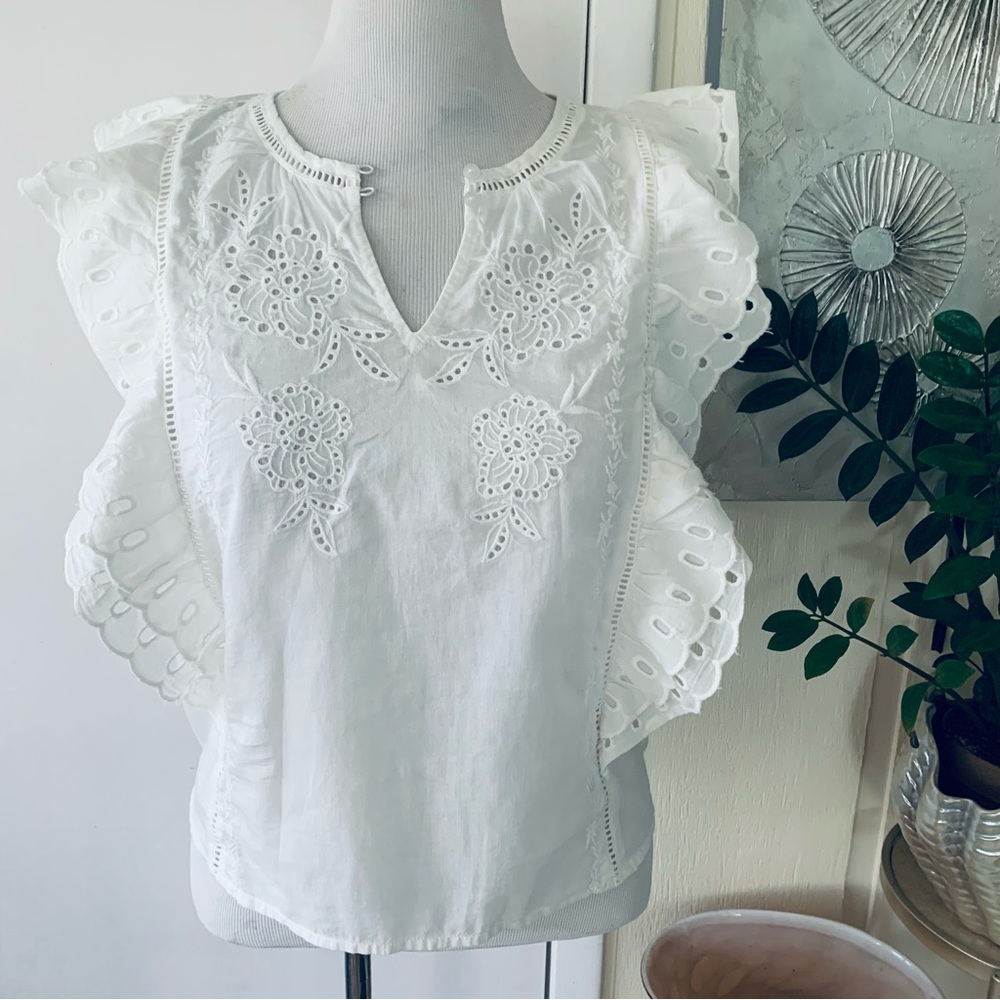 NWT Calypso 100% white cotton eyelet blouse size S